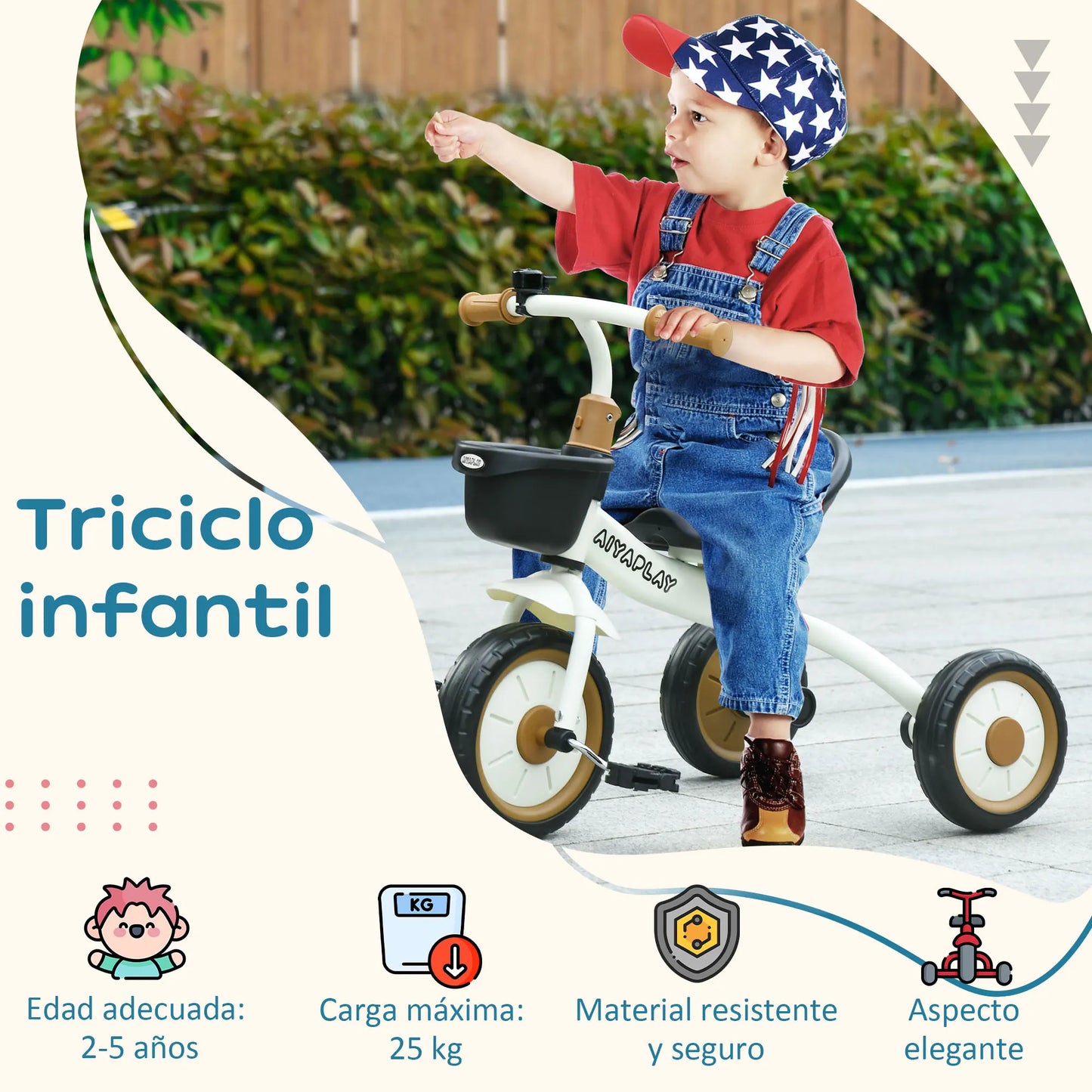 Aiyaplay Tricycle for Children from 2 to 5 Years with Doorbell and Basket
