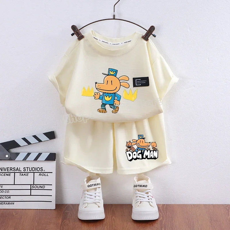 Dog Man Summer Outfit – Cartoon T-Shirt & Shorts Set for Boys & Girls