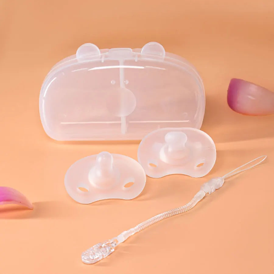 4PCS Baby Silicone Pacifier Set – Bear Storage Box & Pacifier Chain, Day & Night Use