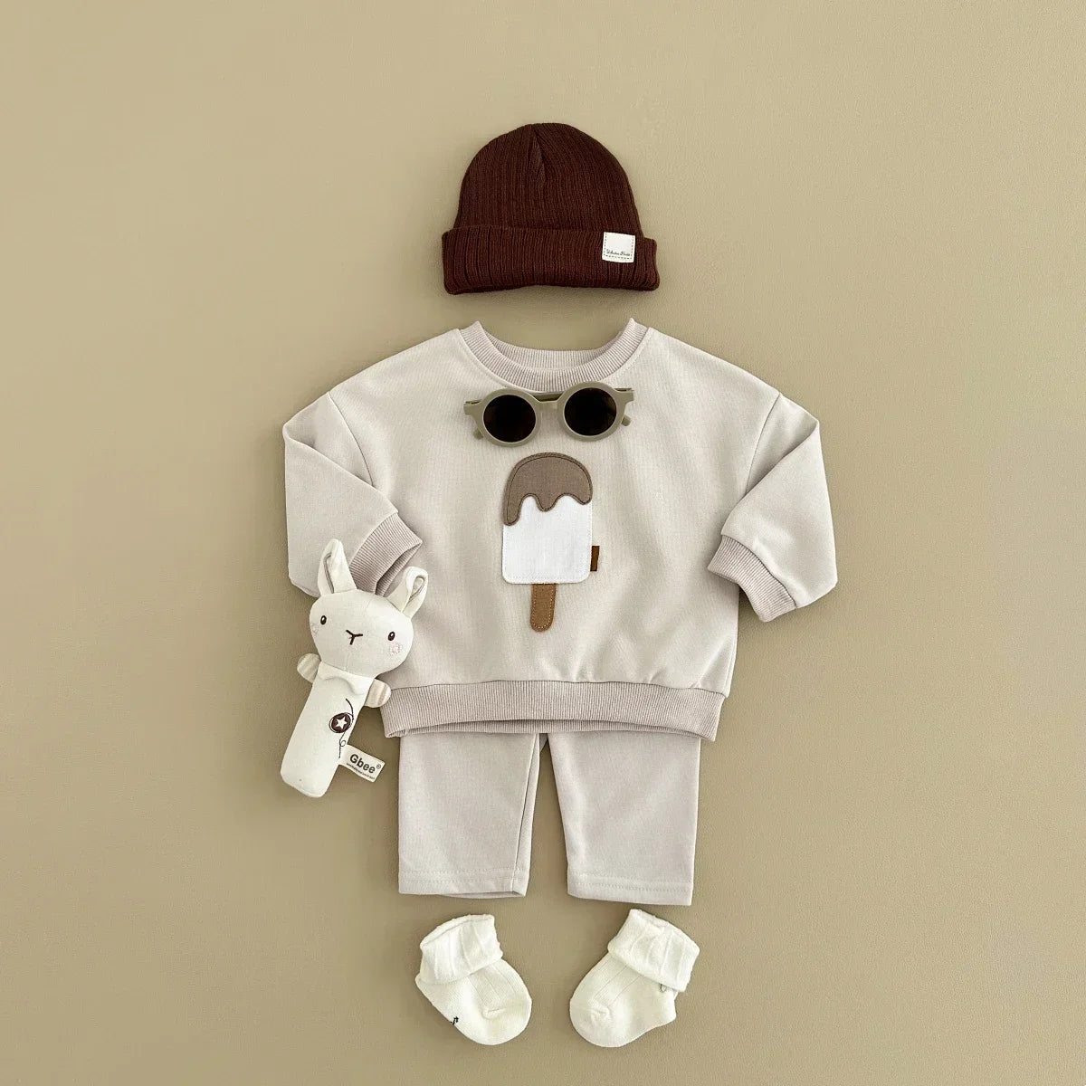 Baby/Toddler 2pcs Cotton Set – Ice Cream Top & Pants for Autumn