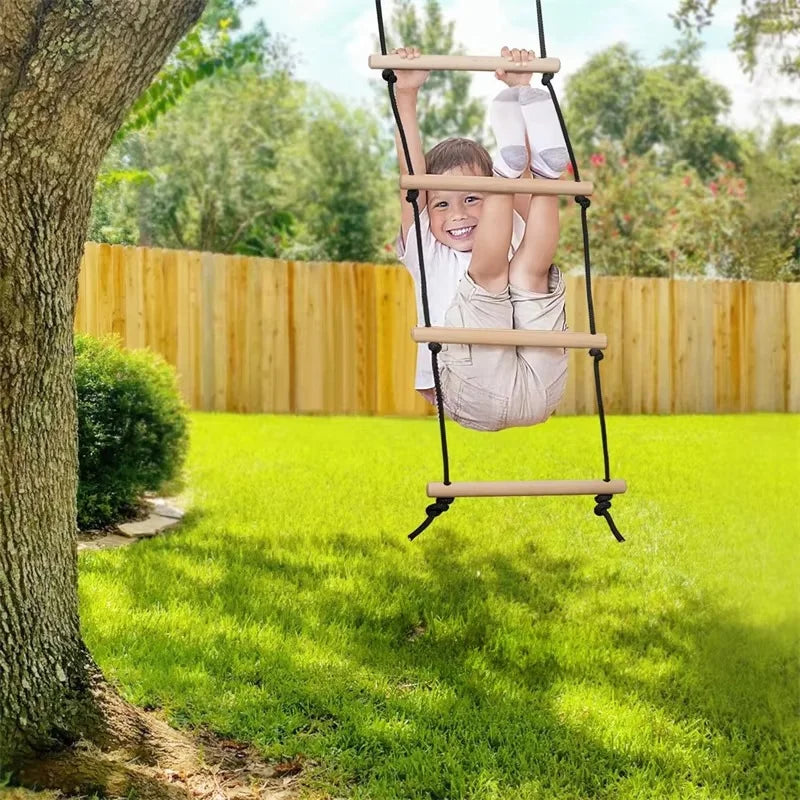 Kids’ Wooden Rope Ladder Swing – Indoor/Outdoor Climbing Toy for Playground Fun