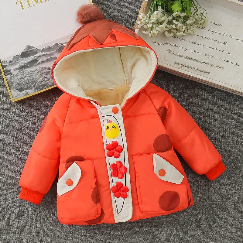 Casaco quente de inverno para bebés de 1 a 5 anos, roupas confortáveis ​​e elegantes para meninos e meninas, adorável fantasia de desenho animado para crianças