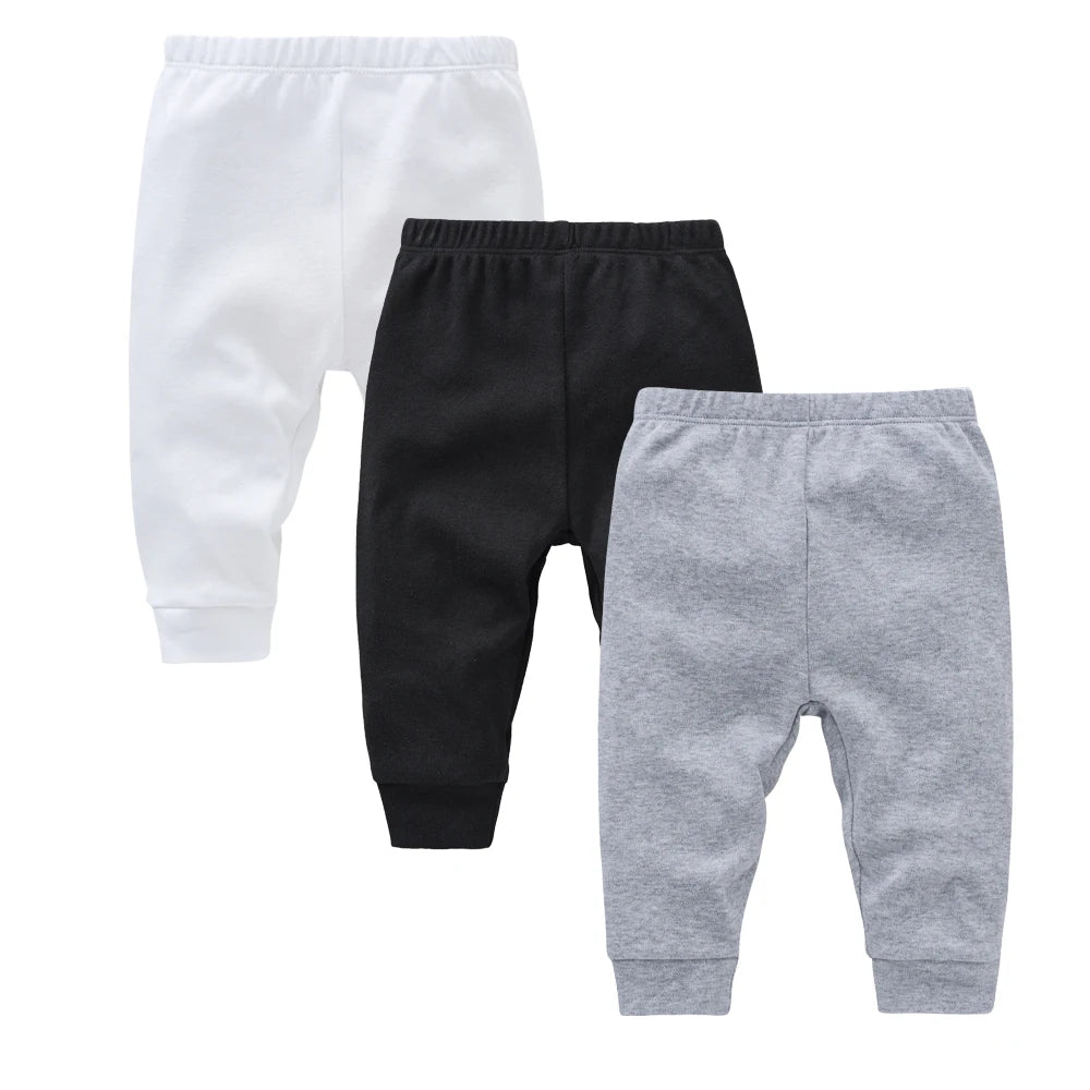 Calças de algodão para recém-nascidos dos 0 aos 12 meses, 3 peças/lote, calças compridas lisas para meninos e meninas, leggings casuais para bebés