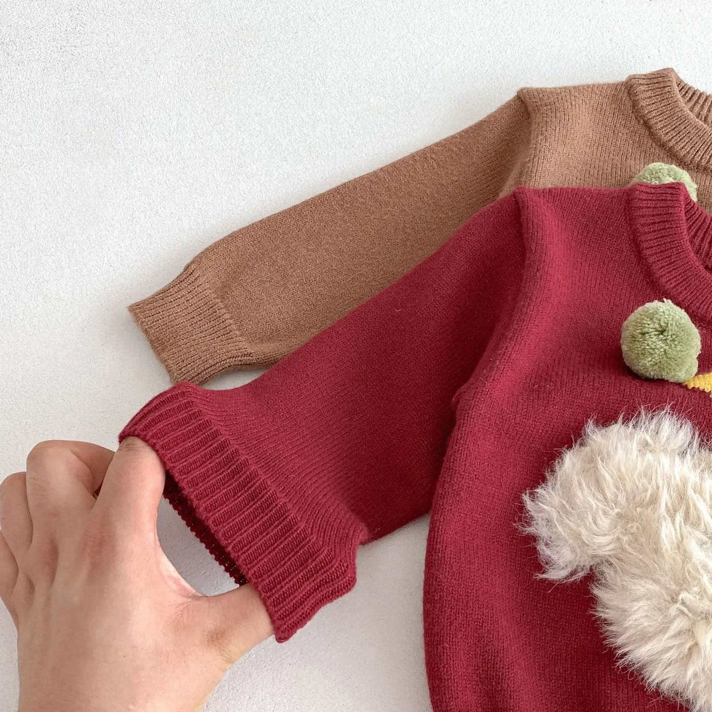 Baby Toddler Knitted Sweater Pants Set Cartoon Dog 3D Fluffy Red Brown Infant Autumn Winter Warm Outfit
