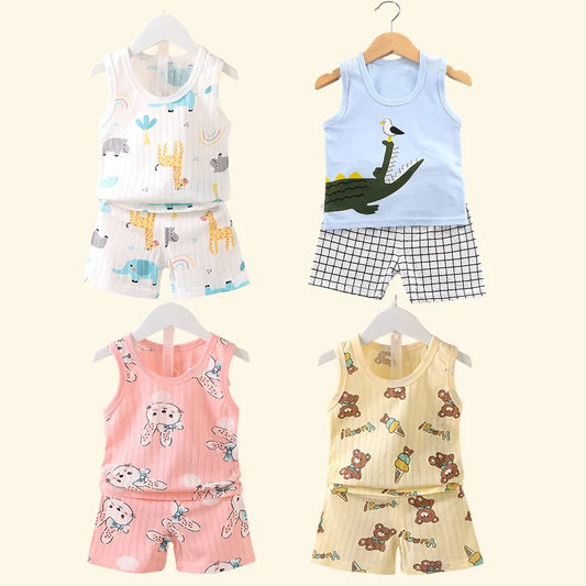 Children's Clothing Print Sleeveless Tops Shorts Cute Breathable Kids Vest Shorts Set Tank Top for Baby
