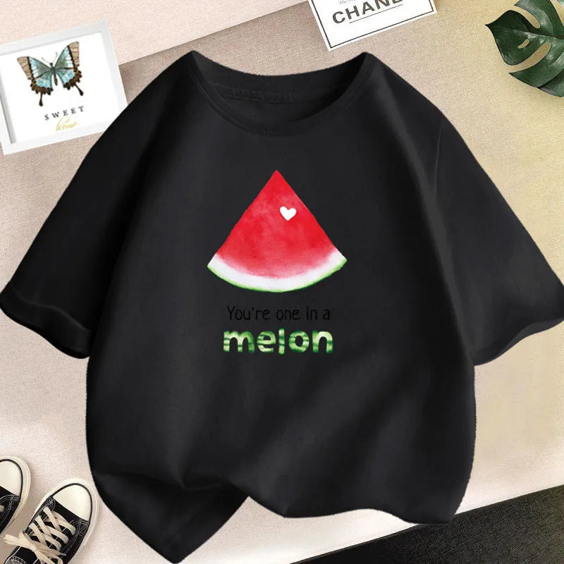 Girls’ Cute Avocado T-Shirt – Loose Summer Cartoon Fruit Top