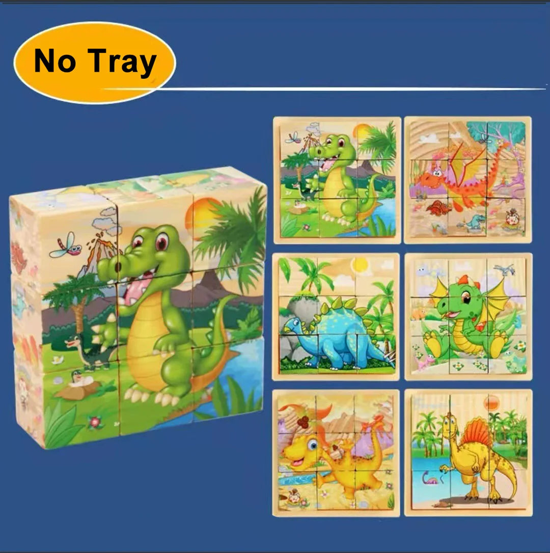3D Wooden Cube Puzzle – 6-Sided 9-Piece Montessori Educational Toy for Kids