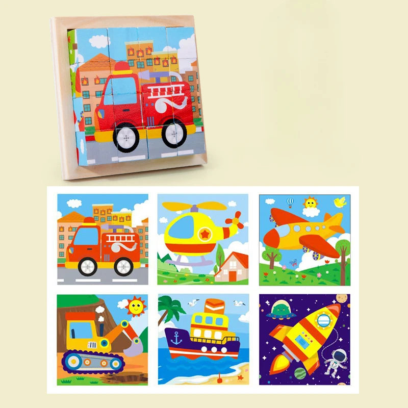 3D Wooden Cube Puzzle – 6-Sided 9-Piece Montessori Educational Toy for Kids