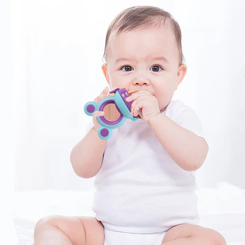 BPA-Free Silicone Baby Teether & Fruit Feeder – Nibbler with Pacifier Clip for Newborns