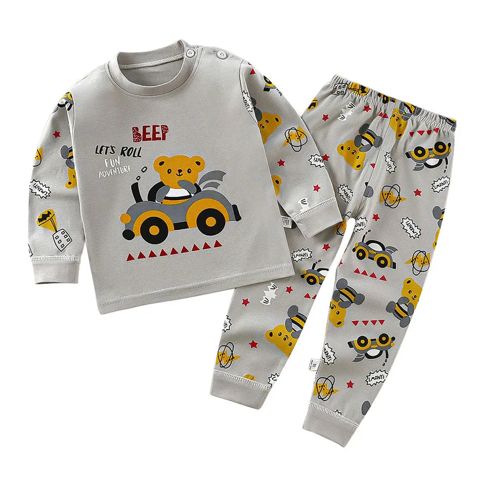Cotton Kids Pajama Set – Cartoon Autumn/Winter Sleepwear for Boys & Girls