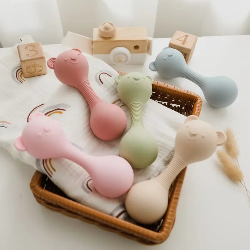 Rattles for baby Silicone Maracas Toys Cartoon Bear Sand Hammer Baby Toys 0-12 Months Rattle Silicone Teether for Baby