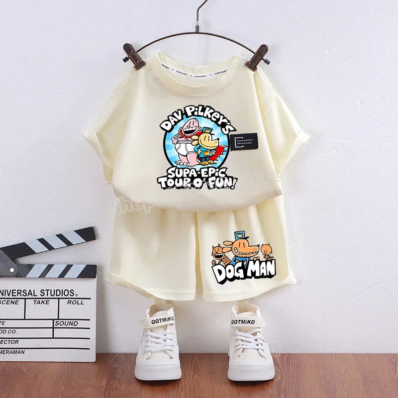 Dog Man Summer Outfit – Cartoon T-Shirt & Shorts Set for Boys & Girls