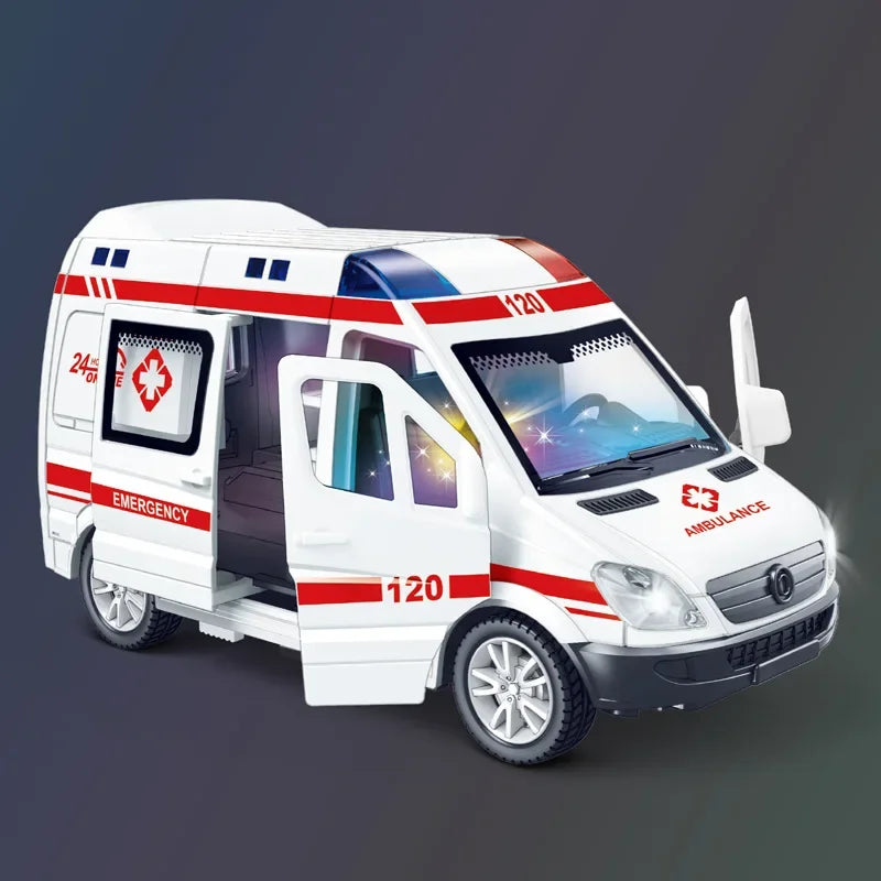 1:32 Scale Mini Car, Ambulance Fire-Truck Policecar Model Sound Light Vehicle Simulation