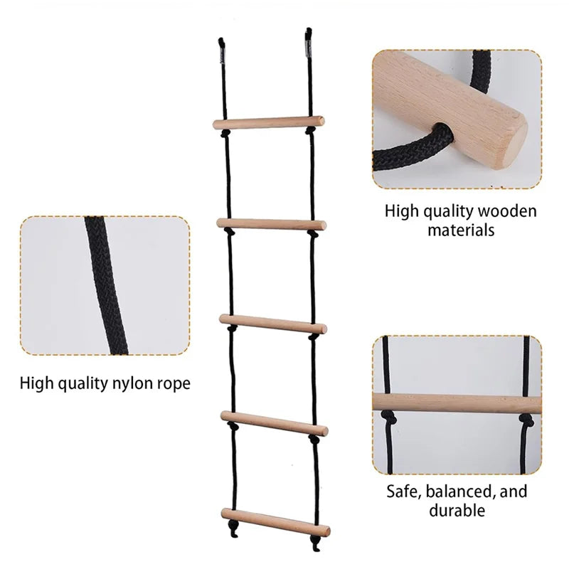 Kids’ Wooden Rope Ladder Swing – Indoor/Outdoor Climbing Toy for Playground Fun