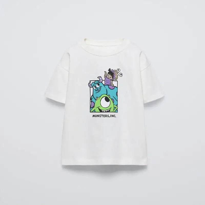 Kids’ Cartoon Monster Printed T-Shirt – Casual Summer Crewneck Top for Boys & Girls