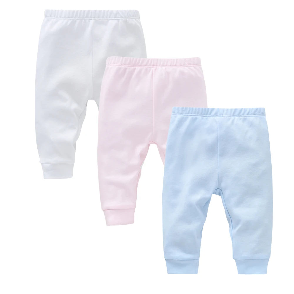 Calças de algodão para recém-nascidos dos 0 aos 12 meses, 3 peças/lote, calças compridas lisas para meninos e meninas, leggings casuais para bebés