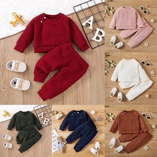 1-3 Jahre Baby Junge Mädchen Herbst &amp; Winter Kleidung Set Solide Langen Ärmeln Top + Hosen