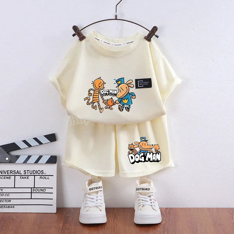 Dog Man Summer Outfit – Cartoon T-Shirt & Shorts Set for Boys & Girls