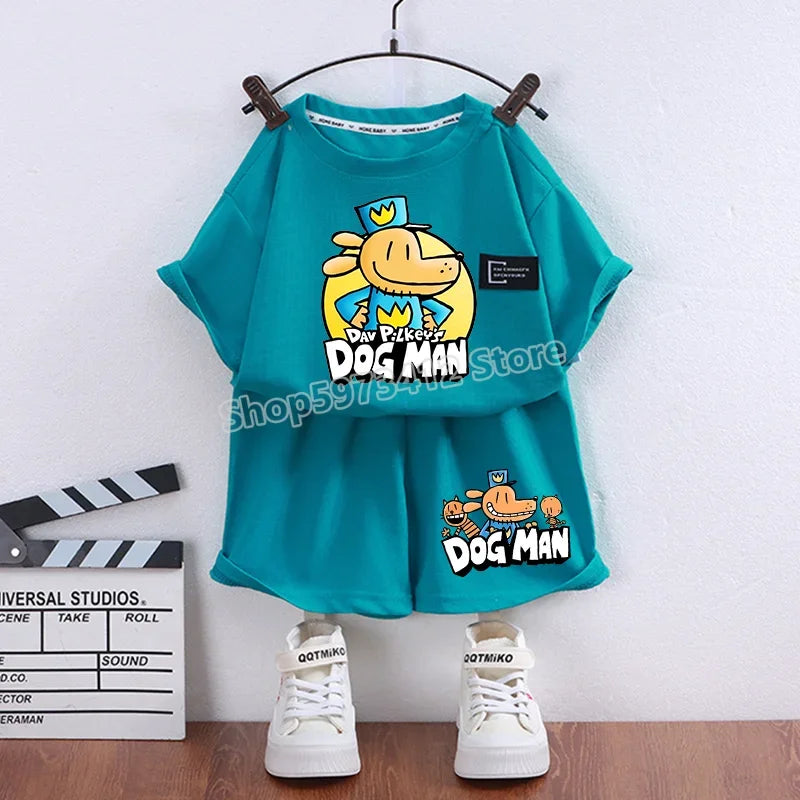 Dog Man Summer Outfit – Cartoon T-Shirt & Shorts Set for Boys & Girls