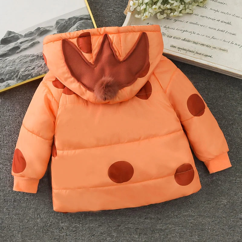 Casaco quente de inverno para bebés de 1 a 5 anos, roupas confortáveis ​​e elegantes para meninos e meninas, adorável fantasia de desenho animado para crianças