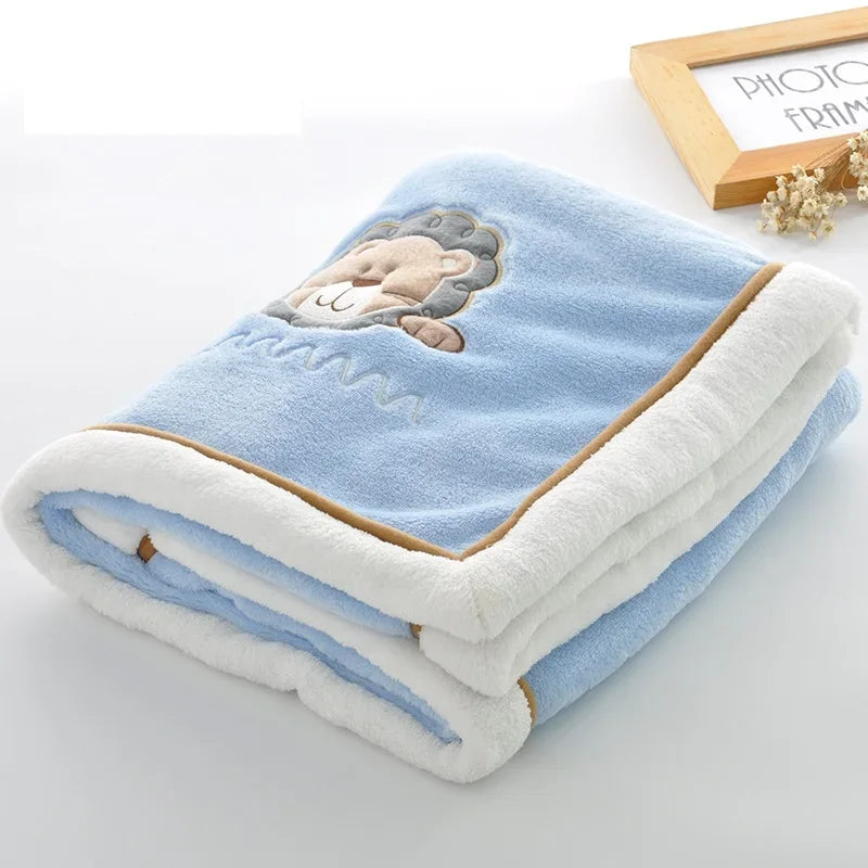 Baby Blankets Newborn Cartoon Embroidery, Flannel