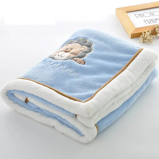 Baby Blankets Newborn Cartoon Embroidery, Flannel
