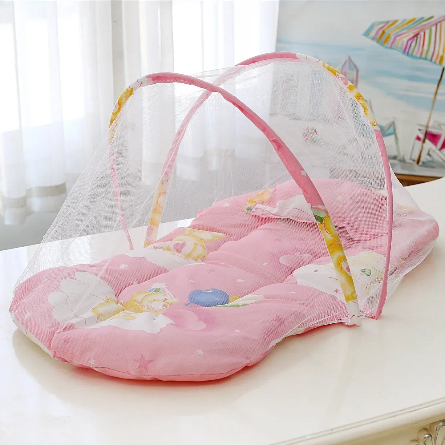 Foldable Baby Bed Mosquito Net – Portable Crib Net with Pillow & Cotton Padding