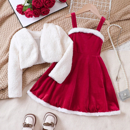 2025 Baby Girl Autumn/Winter Dress & Jacket Set – Christmas Outfit for Ages 2–7