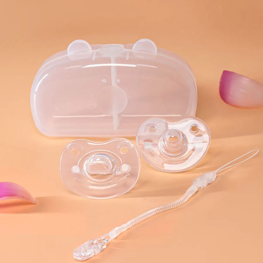 4PCS Baby Silicone Pacifier Set – Bear Storage Box & Pacifier Chain, Day & Night Use