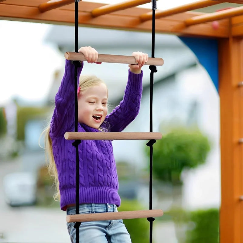 Kids’ Wooden Rope Ladder Swing – Indoor/Outdoor Climbing Toy for Playground Fun