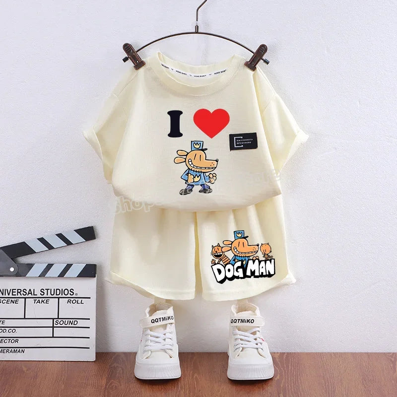 Dog Man Summer Outfit – Cartoon T-Shirt & Shorts Set for Boys & Girls