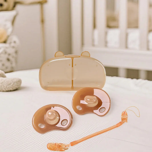 4PCS Baby Silicone Pacifier Set – Bear Storage Box & Pacifier Chain, Day & Night Use