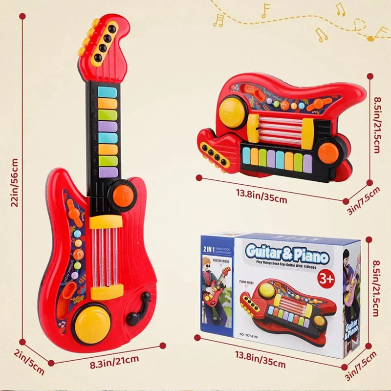 2 In 1 Electric Kids Guitar Toy Foldable Toy Guitar Piano Beginners Musical Instruments Early Education