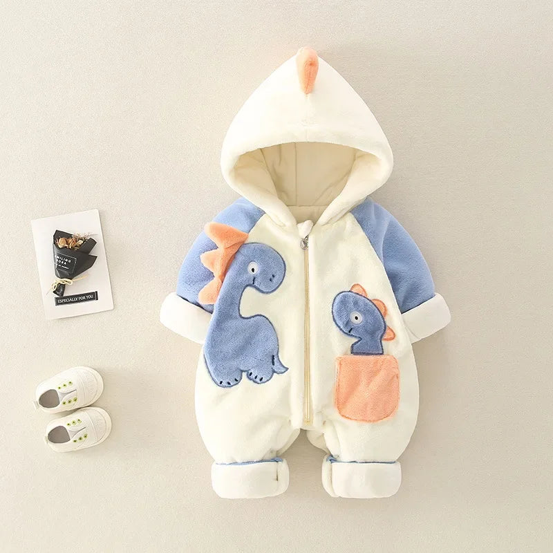 Newborn Autumn/Winter Romper – Thick Plush Jumpsuit for Outdoor Wear