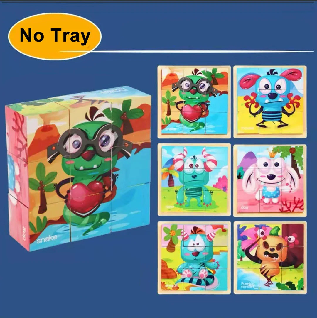 3D Wooden Cube Puzzle – 6-Sided 9-Piece Montessori Educational Toy for Kids