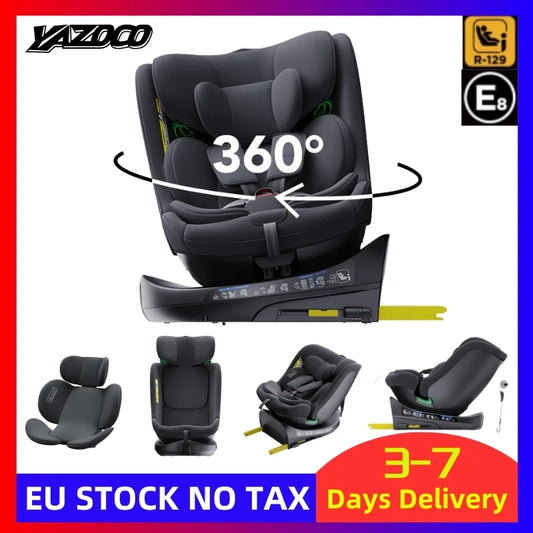 Child Seat 360° Baby Car Seat  Rotatable ISOFIX ,E8，R129/Group0+1/2/3,0-36 kg/0-12 Years, 5-Point Safety Belt, Child Car Seat