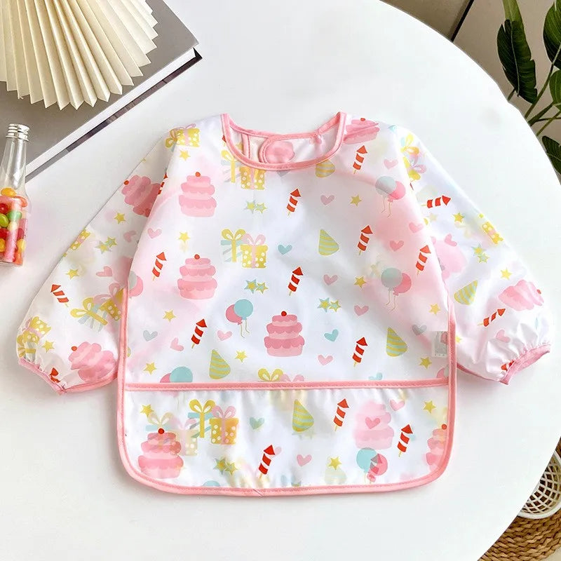 Waterproof Baby Bib – Long Sleeve Cartoon Apron for Self-Feeding (0–3 Years)