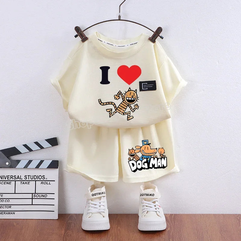 Dog Man Summer Outfit – Cartoon T-Shirt & Shorts Set for Boys & Girls