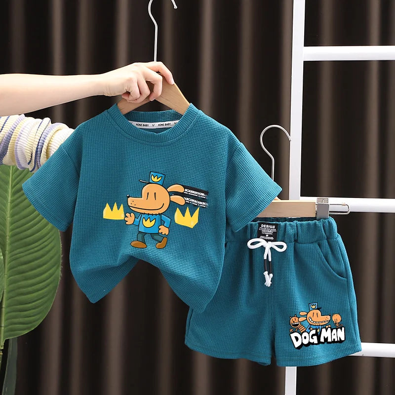 Dog Man Summer Outfit – Cartoon T-Shirt & Shorts Set for Boys & Girls