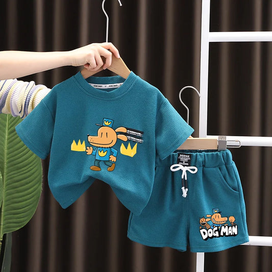 Dog Man Summer Outfit – Cartoon T-Shirt & Shorts Set for Boys & Girls