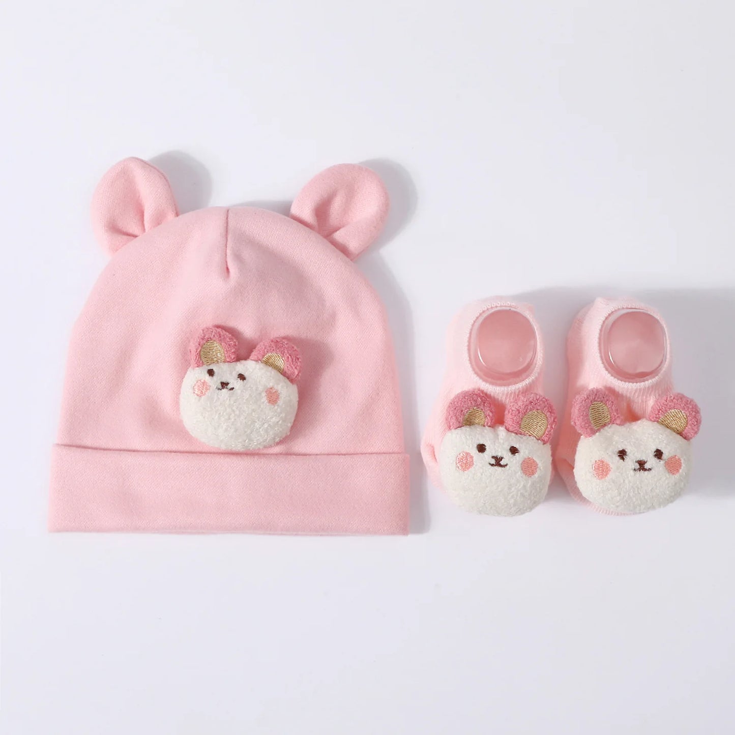 Baby Hat & Socks Set – Knit Cotton Beanie with Ear Design for Newborns & Toddlers