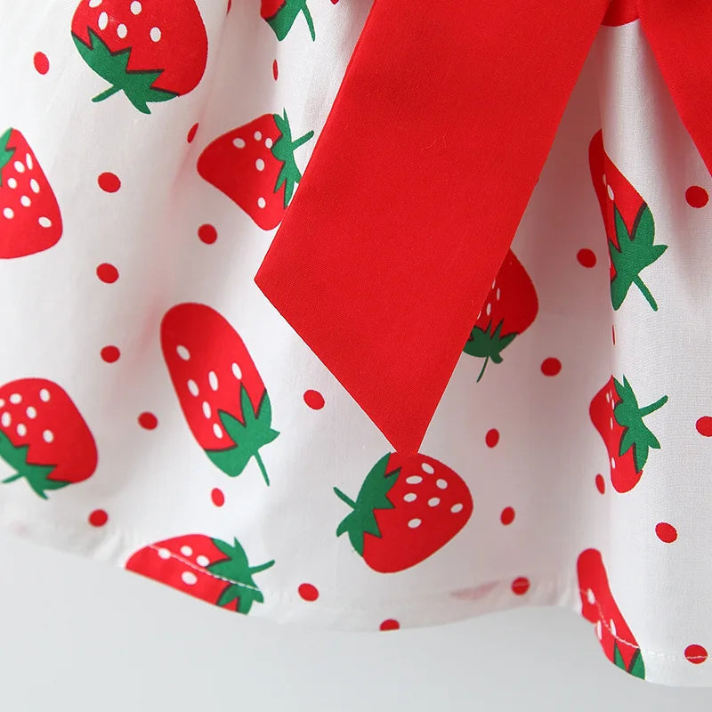 2pcs Toddler Girls Summer Dress Set – Bow & Strawberry Sleeveless Outfit (0-3Y)