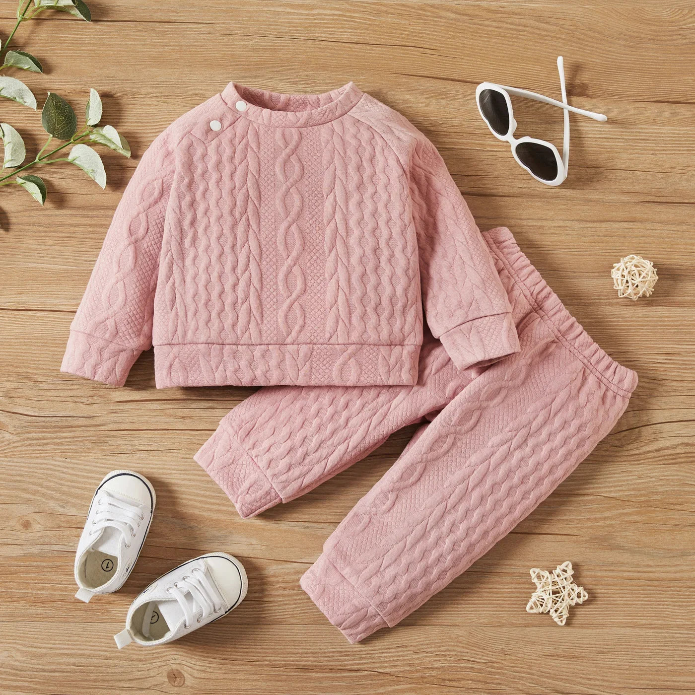 Conjunto de roupa de outono e inverno para menino e menina dos 1 aos 3 anos, blusa e calças lisas de manga comprida