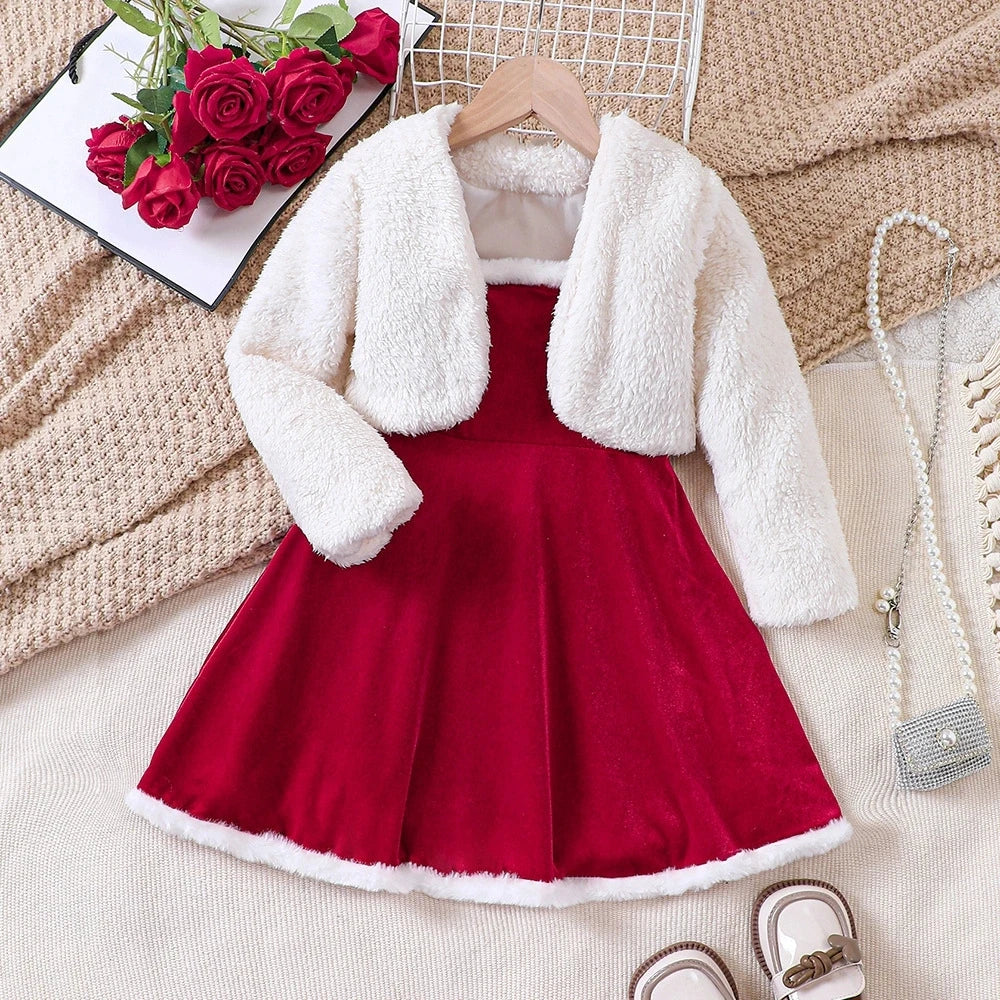 2025 Baby Girl Autumn/Winter Dress & Jacket Set – Christmas Outfit for Ages 2–7