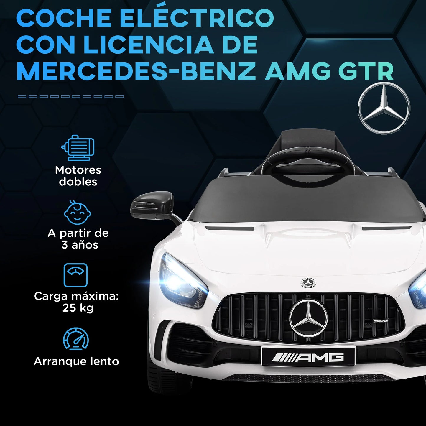 Aiyaplay Electric Car for Children +3 Years Mercedes-Benz Amg Gtr White