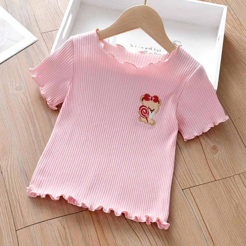 Girls’ 100% Cotton Short Sleeve T-Shirt – Comfortable Casual Summer Top (1–7Y)