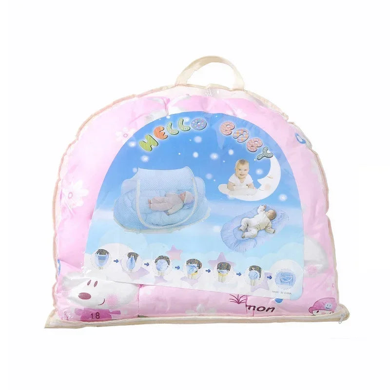 Foldable Baby Bed Mosquito Net – Portable Crib Net with Pillow & Cotton Padding