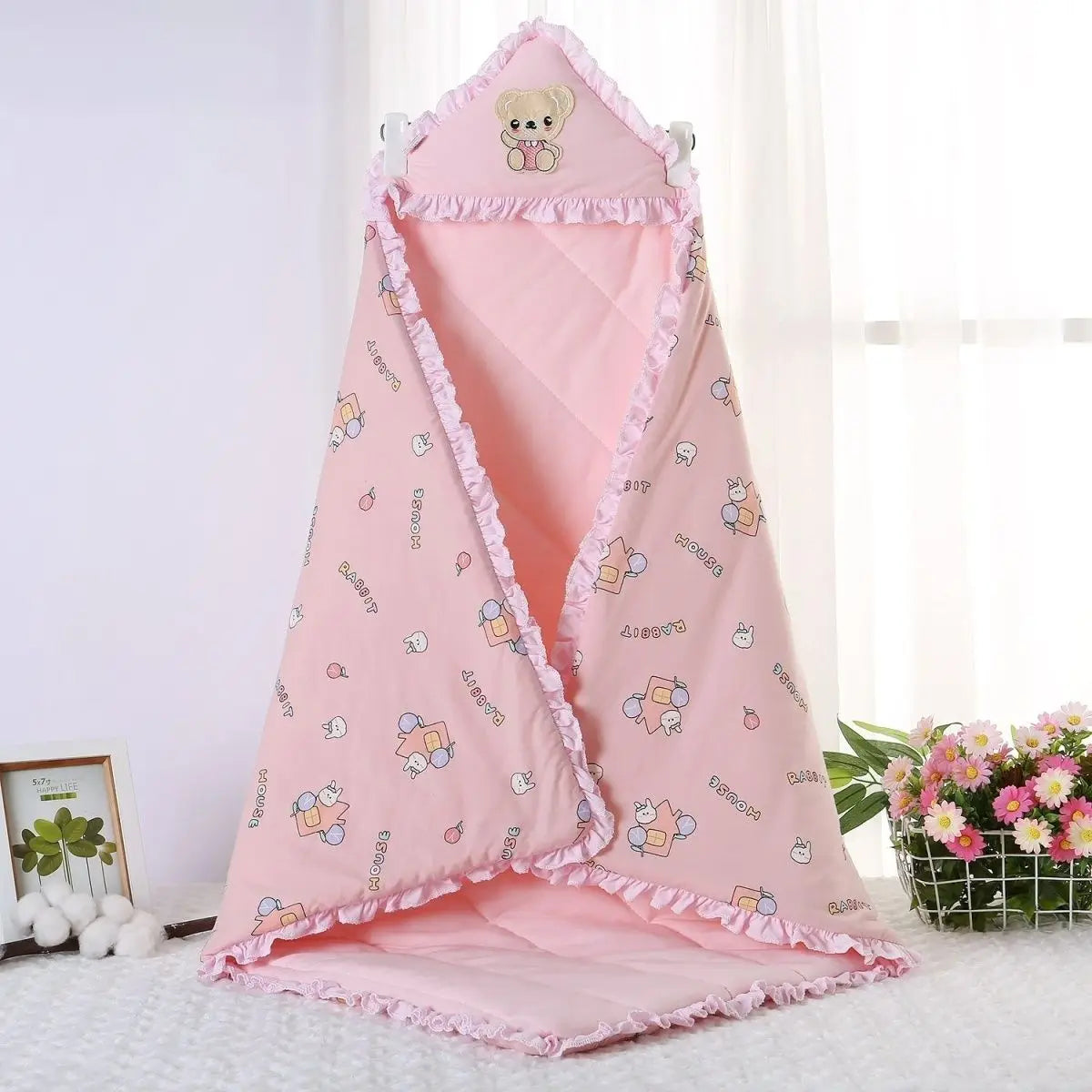 Newborn Cotton Blanket Winter Warm Embroidery Baby Swaddling Blanket Cartoon Envelope Wrap Blankets Baby Boys Girls Bed Quilt