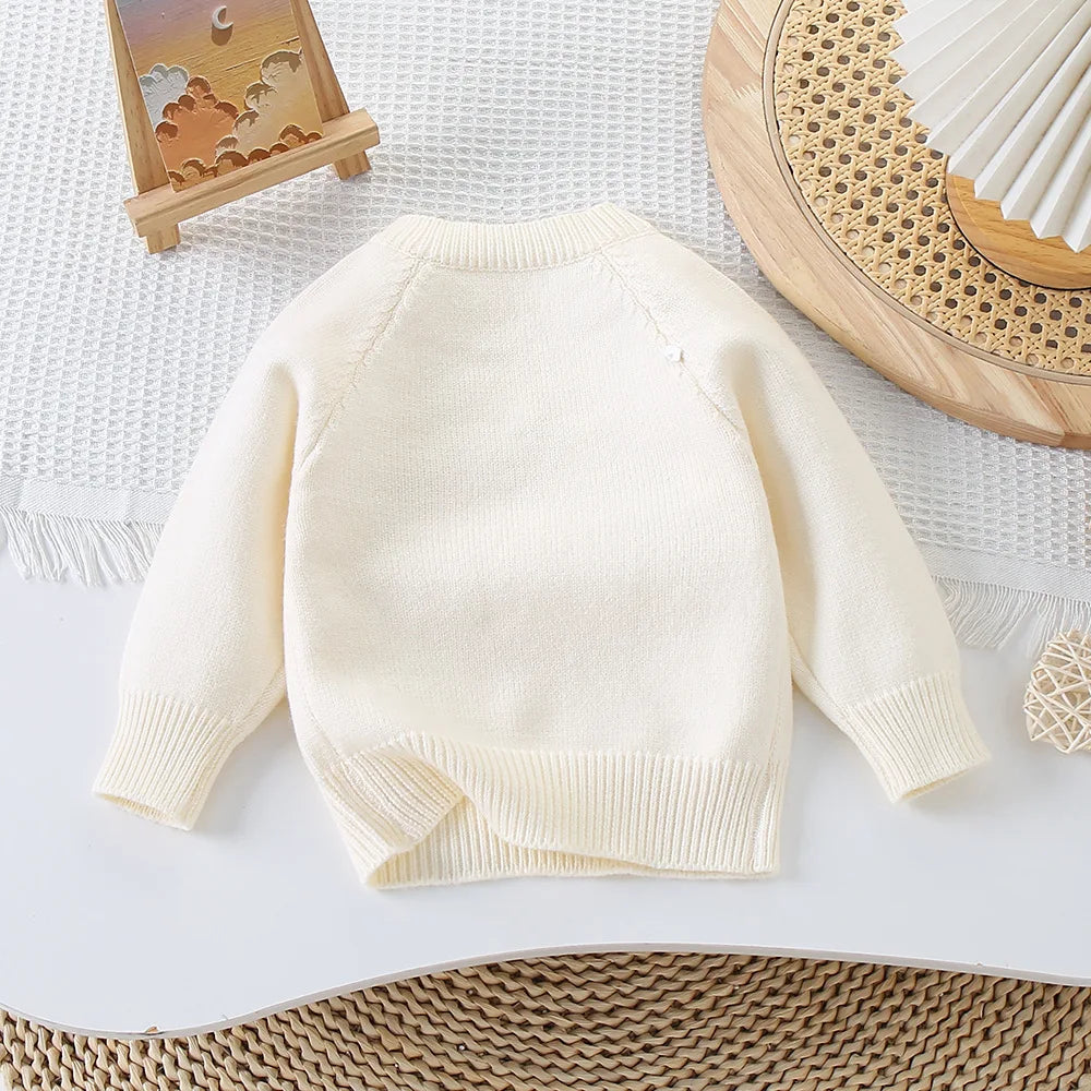 2025 Baby Girls’ Floral Sweater – Autumn/Winter Sweet Knit Round Neck Top