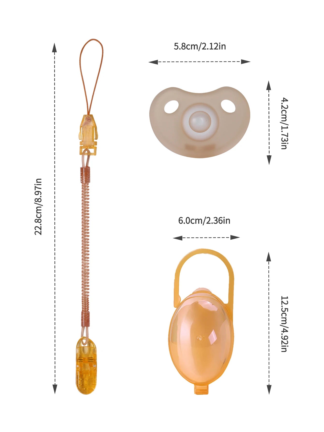 3PCS Baby Silicone Pacifier Set – Soft Brown Pacifier with Storage Box & Anti-Drop Chain, BPA Free